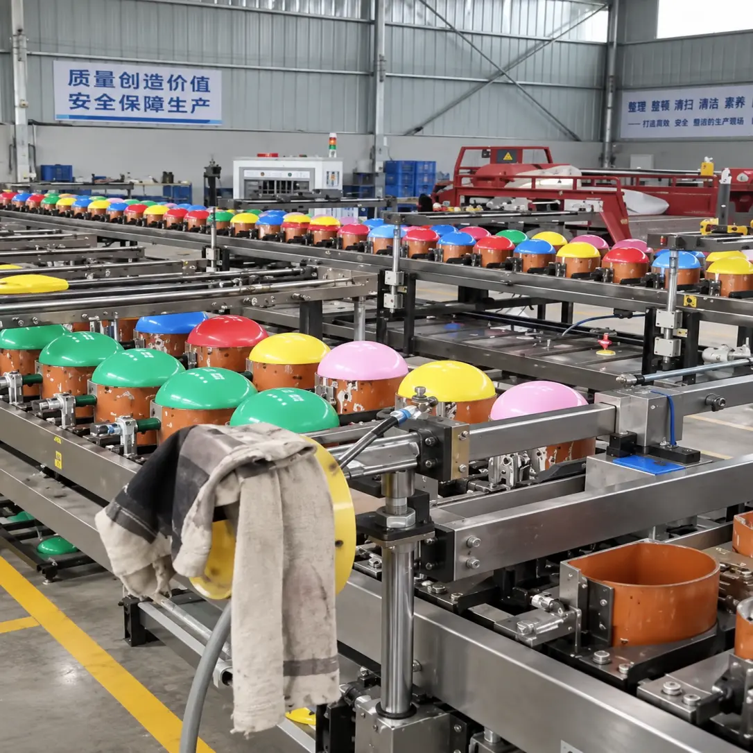 Latex balloon production equipment at Borun Balloon Factory in Xiongxian, Hebei, China
