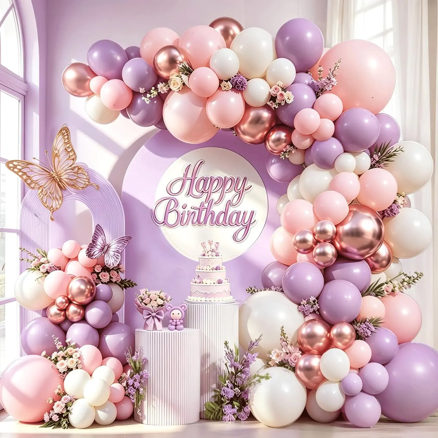 Rosa Lilla Hvit Ballong Garland Arch Kit